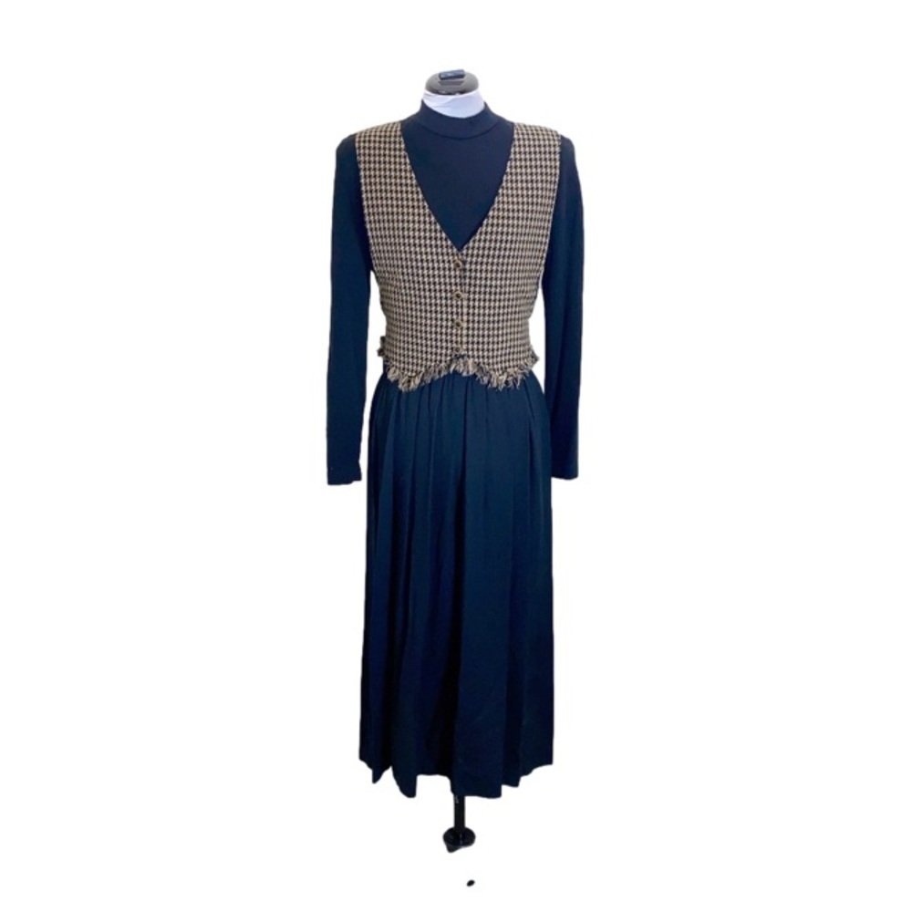 Miss Dorby Vintage Houndstooth Faux Vest Grannycore Academia Maxi Dress Size 14